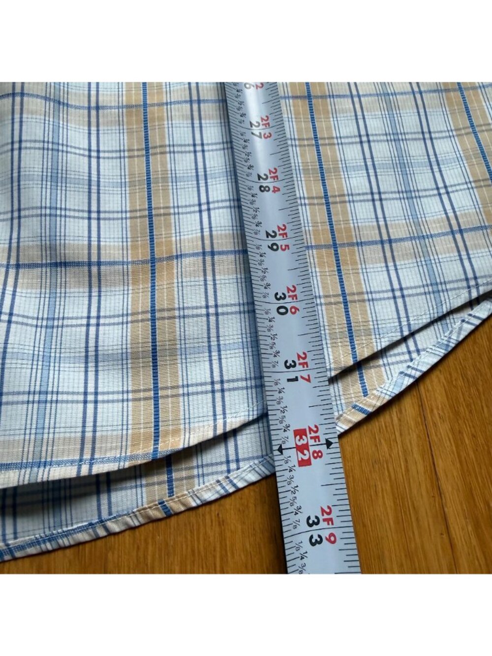 Nordstrom Size L Blue & Tan Plaid Wrinkle-Free Cotton Blend Button-Down Shirt - Picture 6 of 13